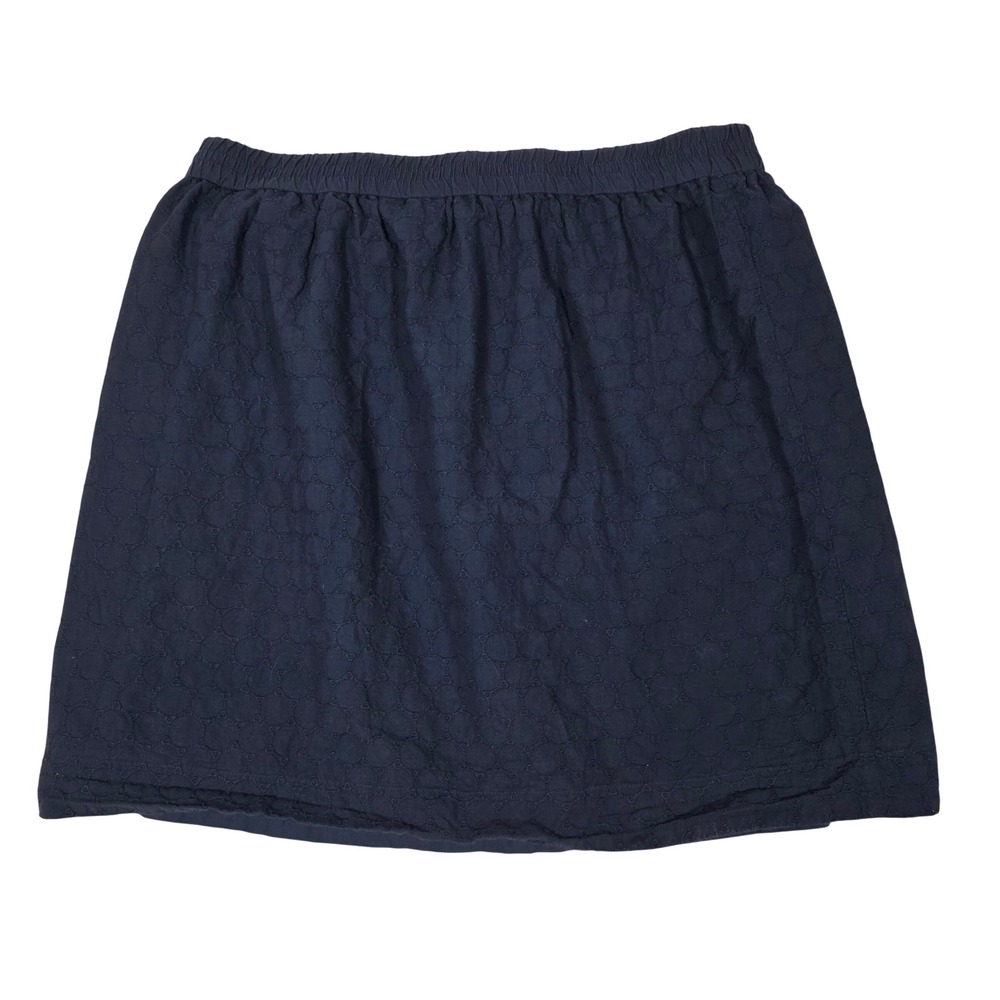 Talbots Skirt Navy Blue Eyelet Cotton Elastic Waist Large Summer Casual Preppy